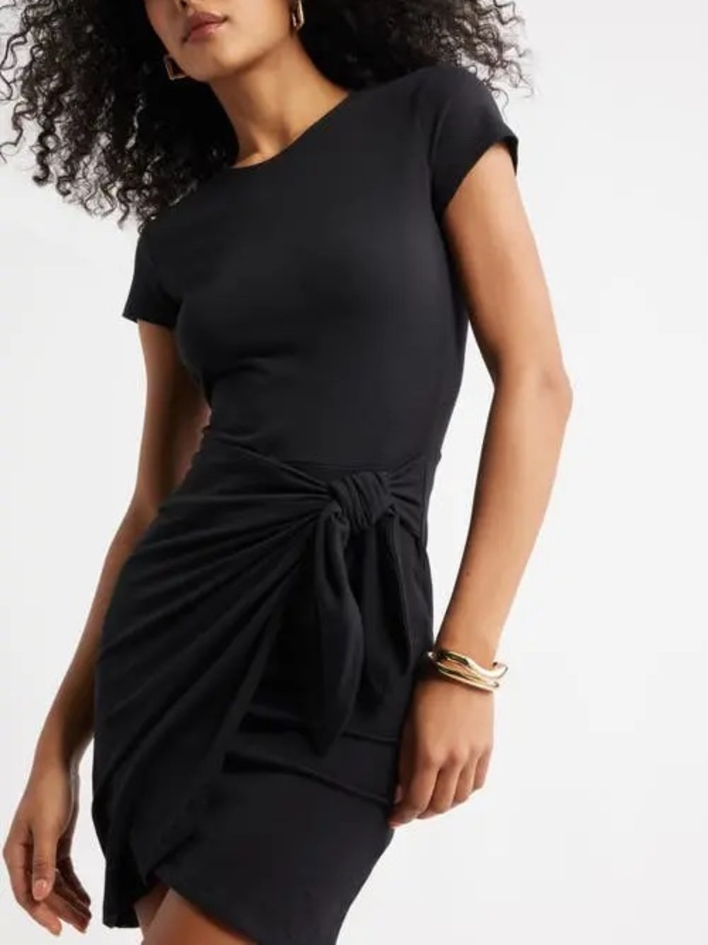 Open edit Black Short Sleeve Tie-Waist Mini Dress